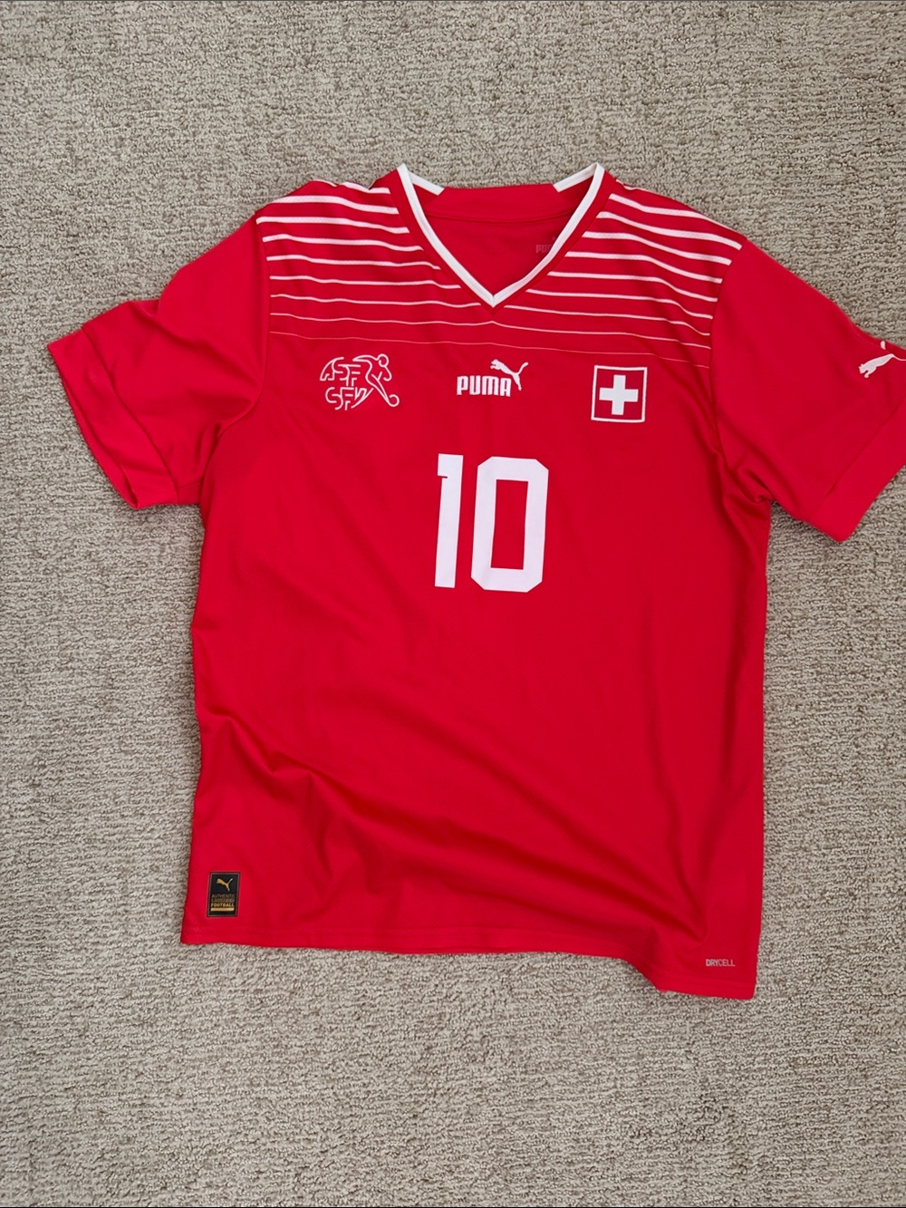 Granit Xhaka Switzerland Puma Men’s Red Soccer Jersey number 10 Albanian Shiptar